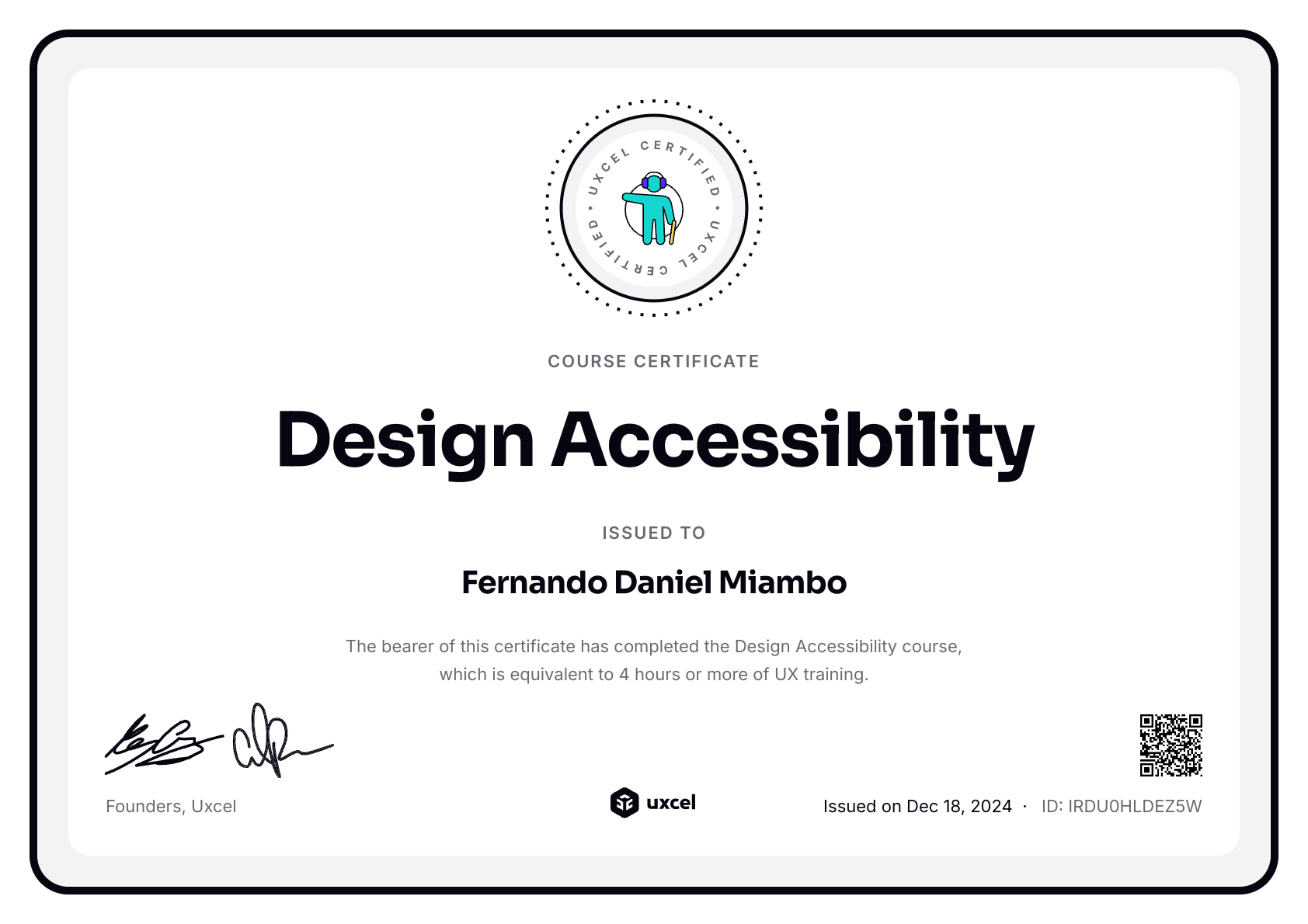 Fernando Daniel Miambo's certificate